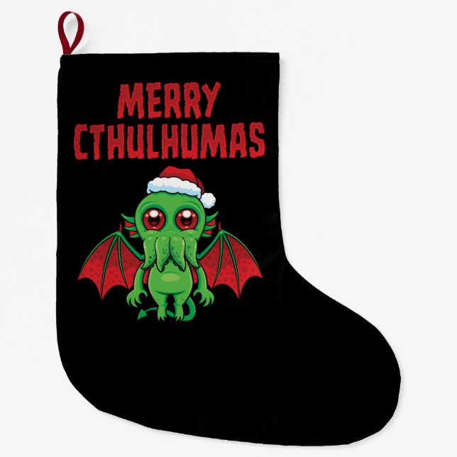 Calcetín Navideño Grande Merry Cthulhumas Seasons Greetings (Anverso)
