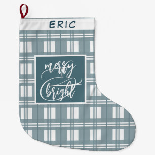 Calcetín Navideño Grande Merry y Bright   Nombre personalizado   Mint Green