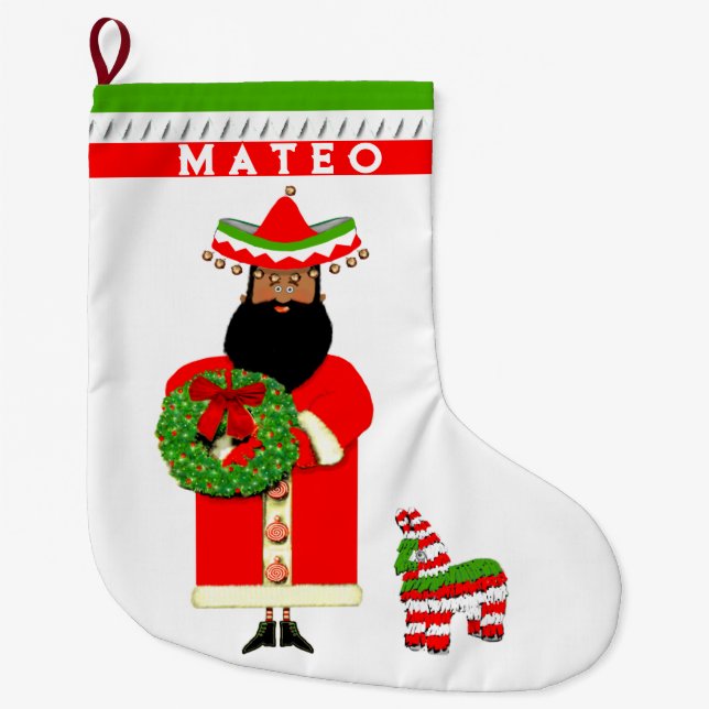 Calcetín Navideño Grande mexicano personalizado (Anverso)