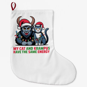 Calcetín Navideño Grande Mi gato y Krampus tienen la misma energía divertid