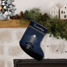 Calcetín Navideño Grande Midnight Nativity Silhouette Christmas Stocking