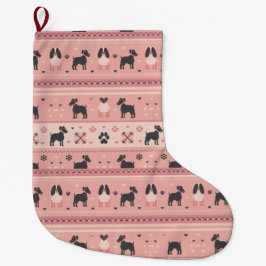 Calcetín Navideño Grande Minimal Scandinavian Pink Dog Christmas Stocking
