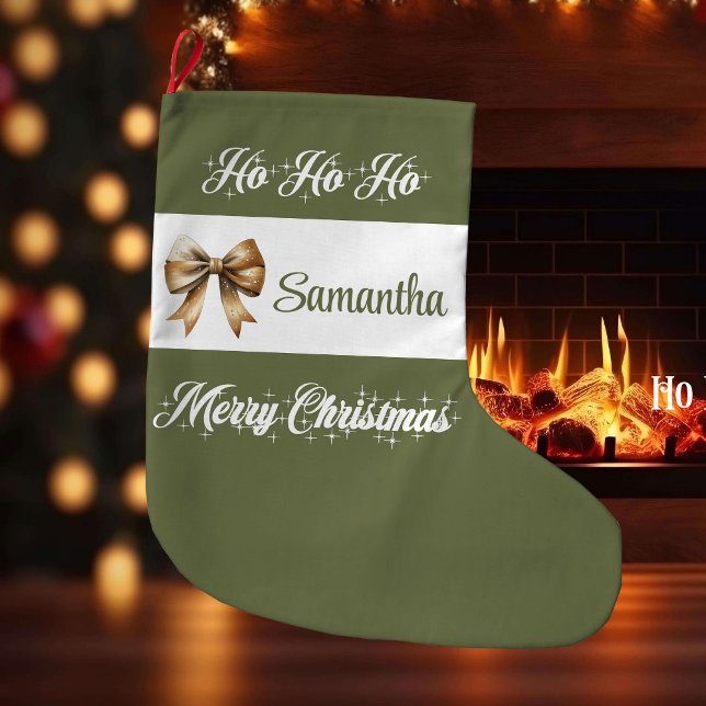 Calcetín Navideño Grande Minimalist Earthy Christmas Stocking Name (Minimalist Earthy Christmas Stocking Name)