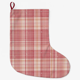 Calcetín Navideño Grande Minimalist Pink Tartan Dog Christmas Stocking