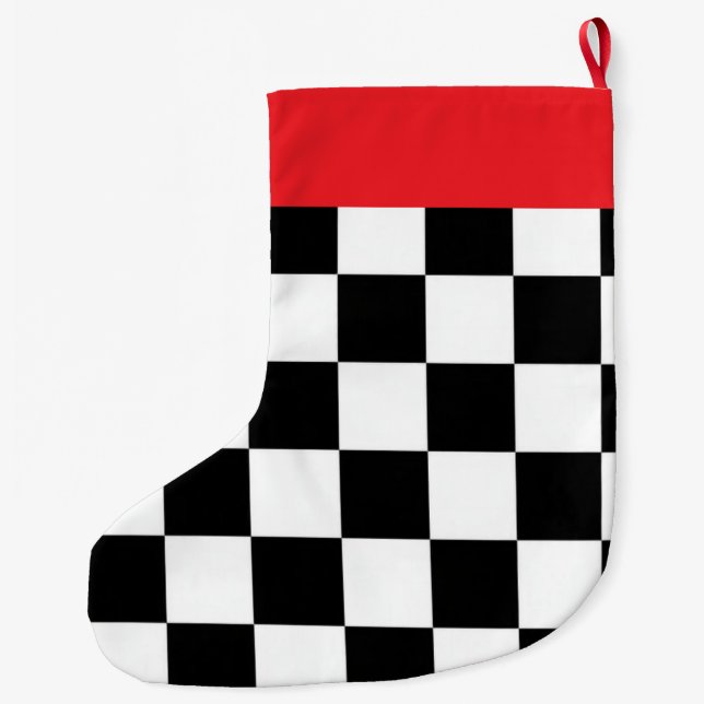 Calcetín Navideño Grande Minimalist Retro Checkered – Monochrome Streetwear (Reverso)