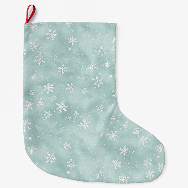 Calcetín Navideño Grande Mint Blue Snowflakes Christmas   (Anverso)