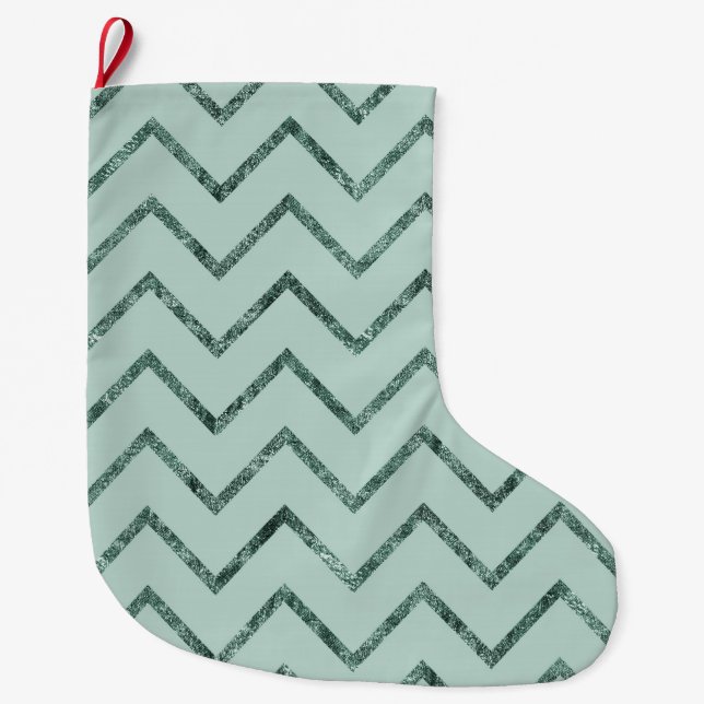 Calcetín Navideño Grande Mint Glam Chevron Zigzag Stripes (Anverso)