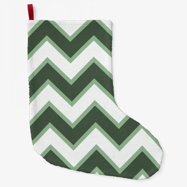Calcetín Navideño Grande Mint Green White Chevron (Anverso)
