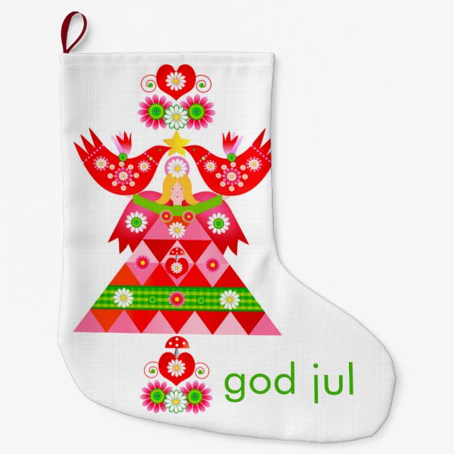 Calcetín Navideño Grande Mod Scandi Holiday Bird Angel Stocking (Anverso)