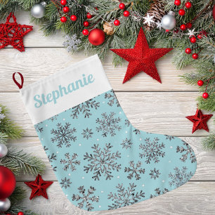 Calcetín Navideño Grande Moda Polvo Navidades azules con elegantes copos de