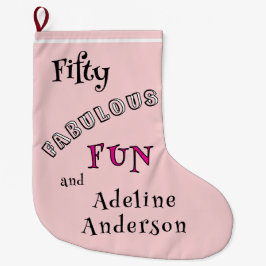 Calcetín Navideño Grande Modern 50 Fabulous Pink 50th Christmas Stocking