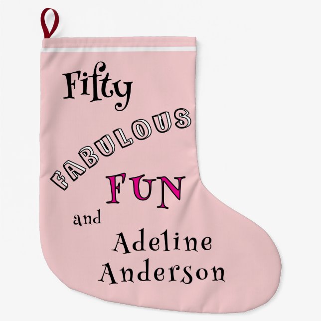 Calcetín Navideño Grande Modern 50 Fabulous Pink 50th Christmas Stocking (Anverso)