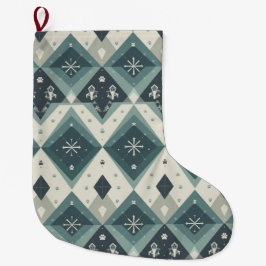 Calcetín Navideño Grande Modern Nordic Geometric Pet Stocking with Snow