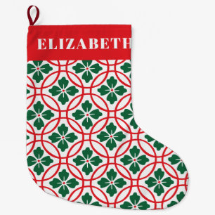 Calcetín Navideño Grande Modernos Navidades verdes rojos Holly Pattern Pers