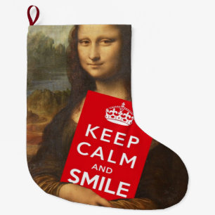 Calcetín Navideño Grande Mona Lisa Mantiene La Calma Y Sonríe