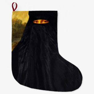 Calcetín Navideño Grande Mona Lisa oculta detrás de Burqa