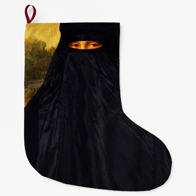 Calcetín Navideño Grande Mona Lisa oculta detrás de Burqa (Anverso)