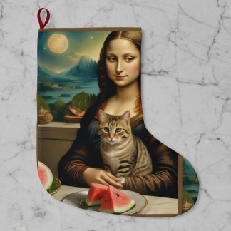 Calcetín Navideño Grande Mona Lisa & su gato  -  Vibraciones de verano \