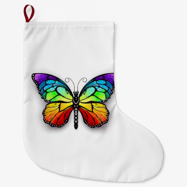 Calcetín Navideño Grande Monarca de mariposa arcoiris (Anverso)