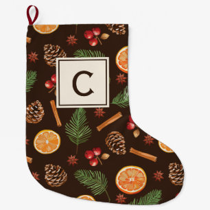 Calcetín Navideño Grande Monograma acuarela Invierno Botánico