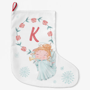 Calcetín Navideño Grande Monograma de Ángel de Navidad