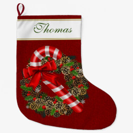Calcetín Navideño Grande Monograma elegante Personalizado de cinta roja de 