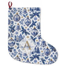 Monograma Holandés Personalizado Delft Blanco Azul