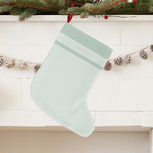 Calcetín Navideño Grande Monograma Minimalista moderno Pastel Nombre verde