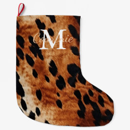 Calcetín Navideño Grande Monograma Piel de vaca marrón