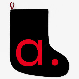 Calcetín Navideño Grande Monograma rojo negro Letra inicial lino moderno