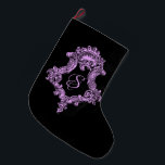Calcetín Navideño Grande Monograma rosa de Gótico romántico<br><div class="desc">Elegante,  ornamentado,  negro y rosa,  romántico,  femenino,  de gótico vintage con un primer monograma. Personalízalo por ti mismo o como un gran regalo.</div>