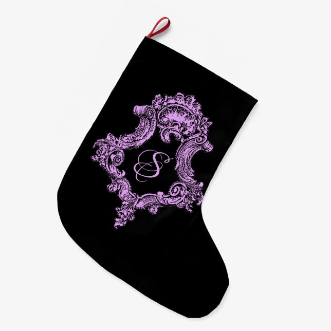 Calcetín Navideño Grande Monograma rosa de Gótico romántico (Frente (Colgado))