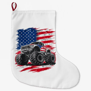 Calcetín Navideño Grande Monster Truck Bandera de Estados Unidos