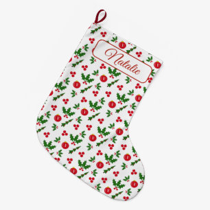 Calcetín Navideño Grande Motivos de vacaciones rojas y verdes sobre el blan