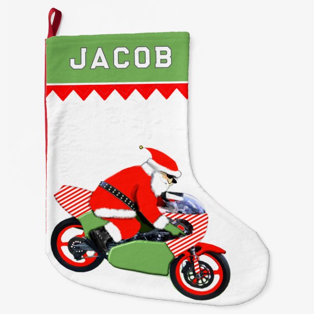 Calcetín Navideño Grande Motociclista (Anverso)
