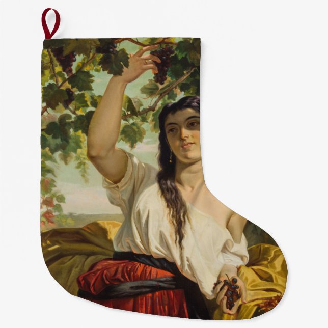 Calcetín Navideño Grande Mujer italiana recogiendo uvas (cosecha de verano) (Anverso)