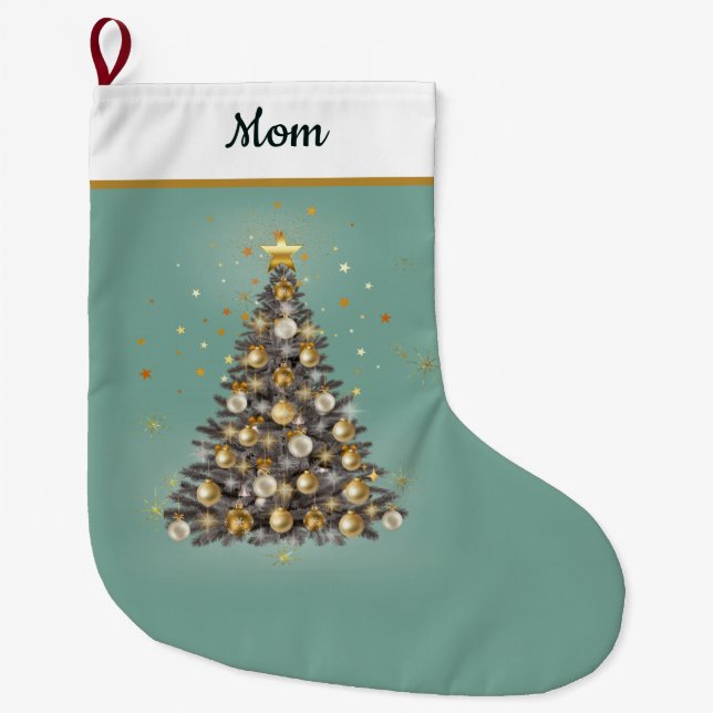 Calcetín Navideño Grande . Mum’s Christmas Stocking – Warm Green Festive (Anverso)