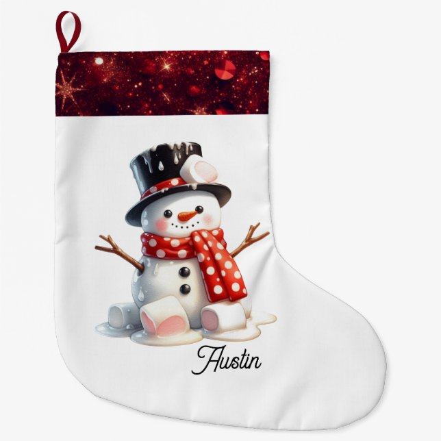 Calcetín Navideño Grande Muñeco de Nieve de Malvavisco Esponjoso  (Anverso)