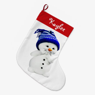 Calcetín Navideño Grande Muñeco de nieve de Navidad personalizado rojo y bl