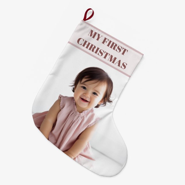 Calcetín Navideño Grande My First Christmas Baby Photo Stocking (Frente (Colgado))
