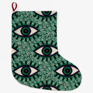 Calcetín Navideño Grande "Mystic Emerald Eyes" - Psychedelic Swirl Seamless