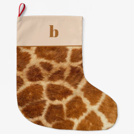 Calcetín Navideño Grande Naranja Brown Giraffe Print Monogram Navidades