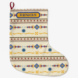 Calcetín Navideño Grande Native American Inspired Pattern in Red, Blue,Gold