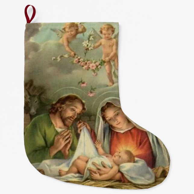 Calcetín Navideño Grande Natividad santa Jesús Maria José de la familia del (Anverso)