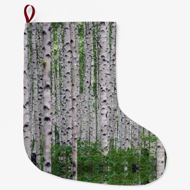 Calcetín Navideño Grande Naturaleza de los bosques de árboles de aves (Anverso)