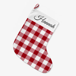 Calcetín Navideño Grande Navidad Alegre Casa de Campo Rústica Cuadro Rojo
