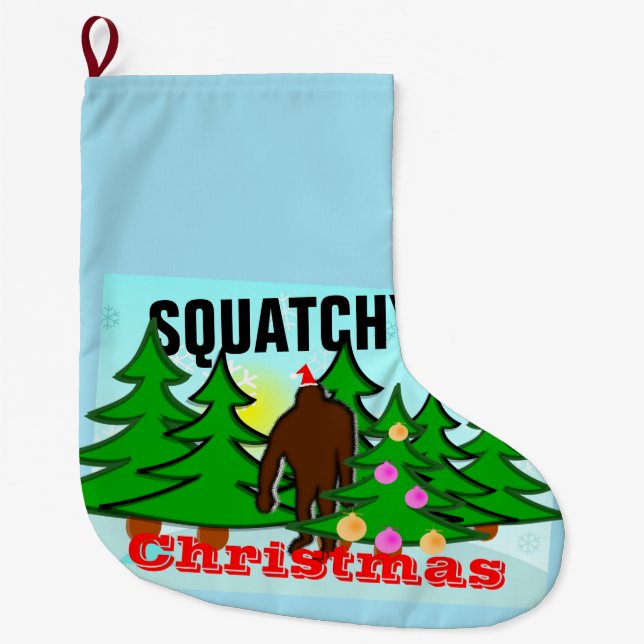 Calcetín Navideño Grande Navidad Bigfoot de Squatchy pegajoso (Anverso)