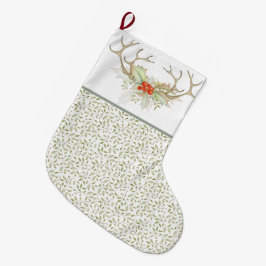 Calcetín Navideño Grande Navidad campestre con acuarela verde
