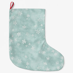 Calcetín Navideño Grande Navidad Copos de Nieve Azul Menta  