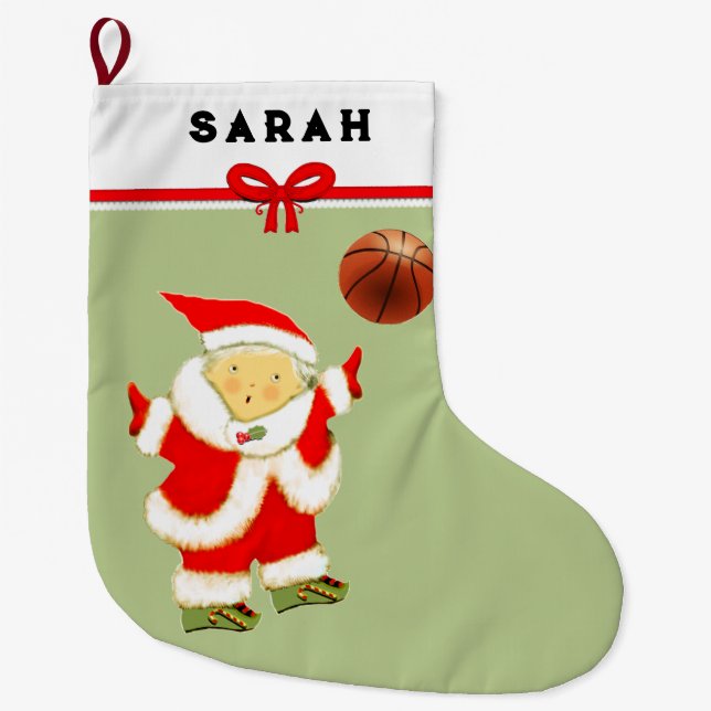 Calcetín Navideño Grande Navidad de baloncesto (Anverso)